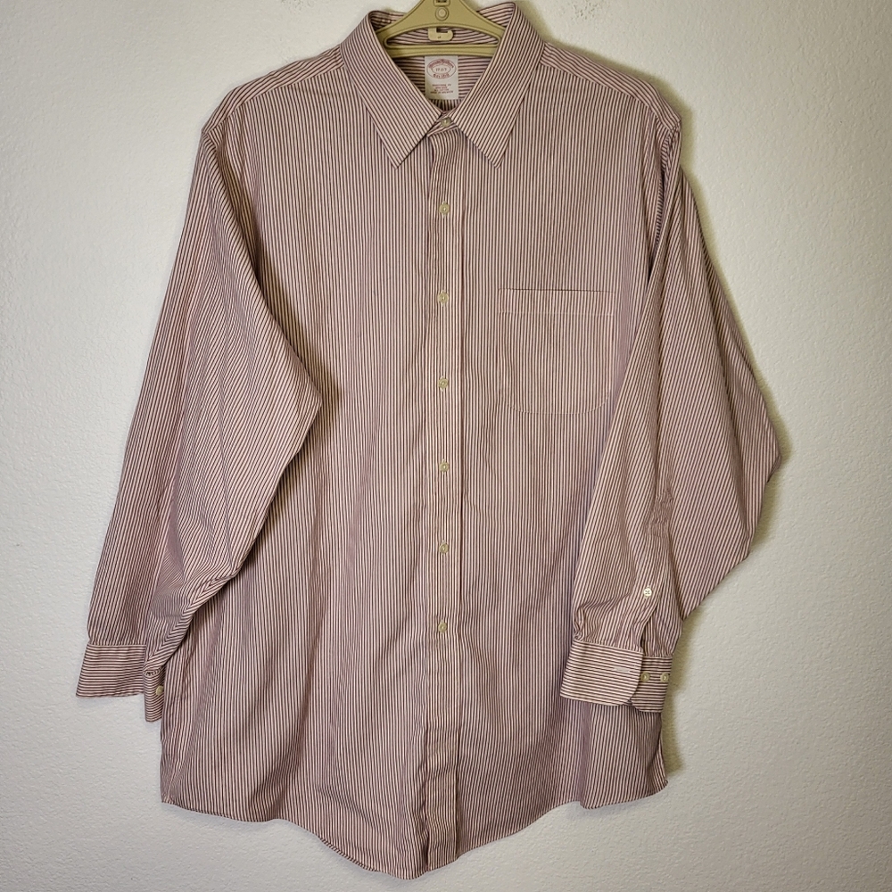Brooks Brothers Long Sleeve White & Red Striped Button Down Shirt size 17 2/3